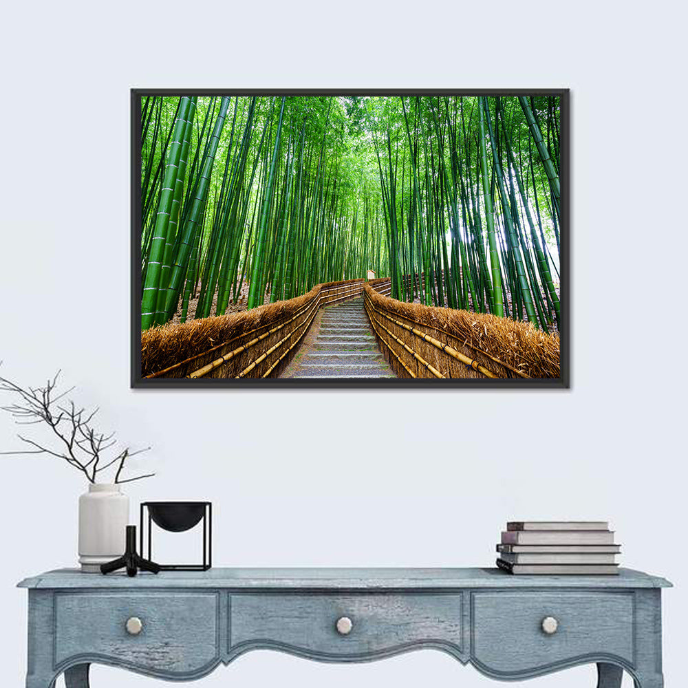 Stone Steps in Kyoto Bamboo Forest Wall Art in a room, landscape