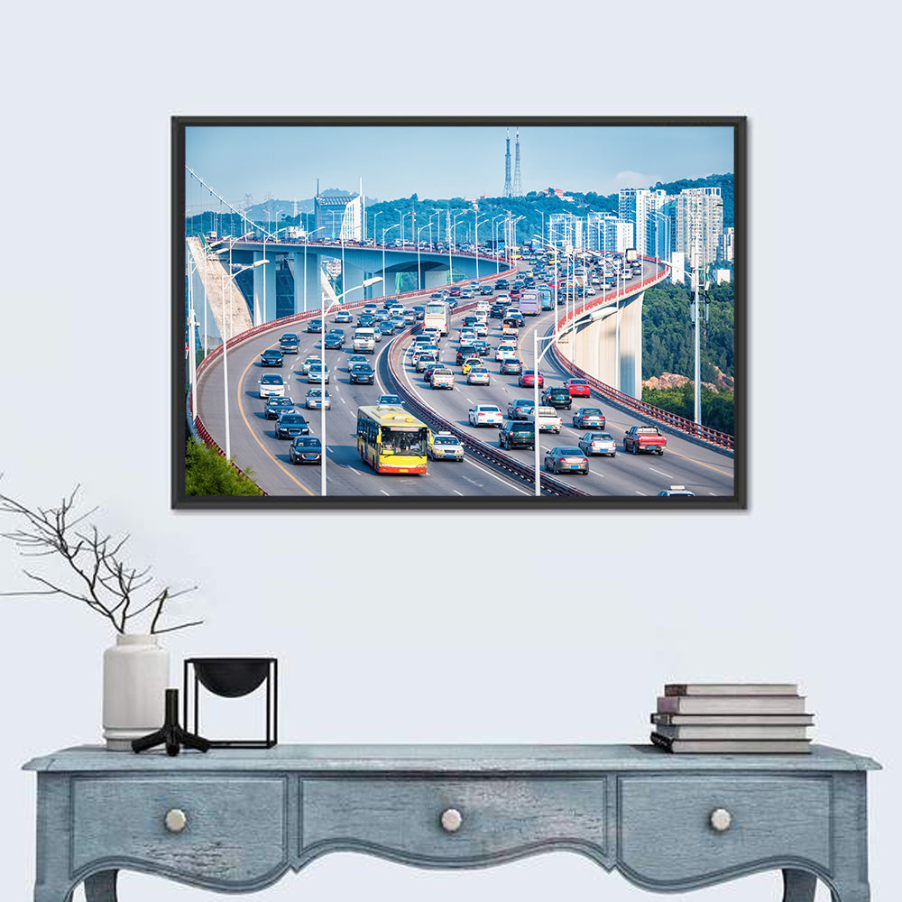 Heavy Traffic Closeup On Xiamen Bridge Wall Art