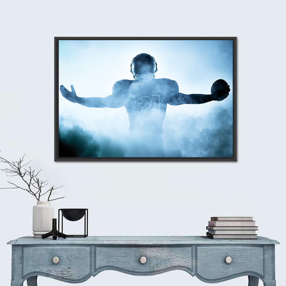 Number 21 Football Player in Fog Wall Art in a room, landscape