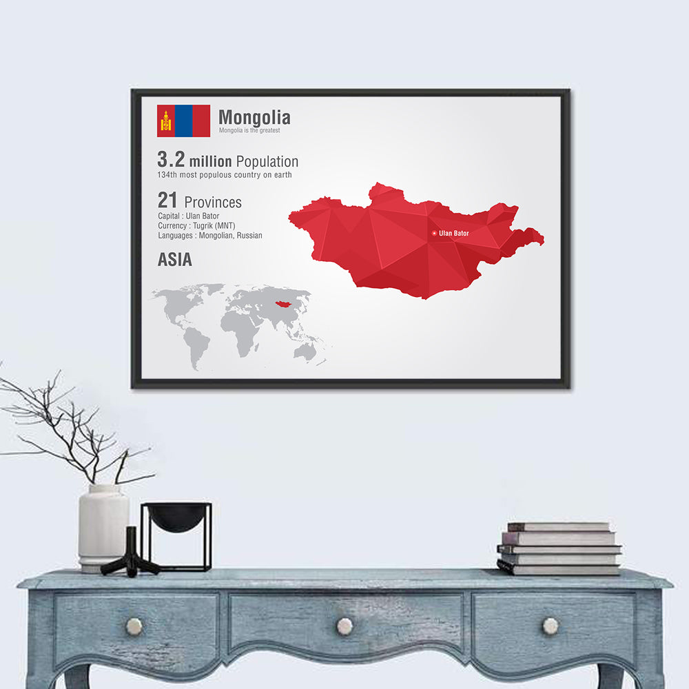 Mongolia Low-poly Map Wall Art