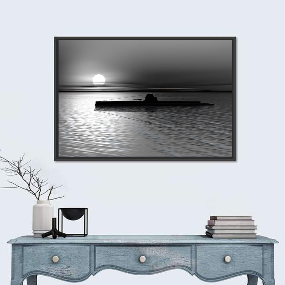 Submarine Silhouette at Dusk Wall Art in a room, landscape