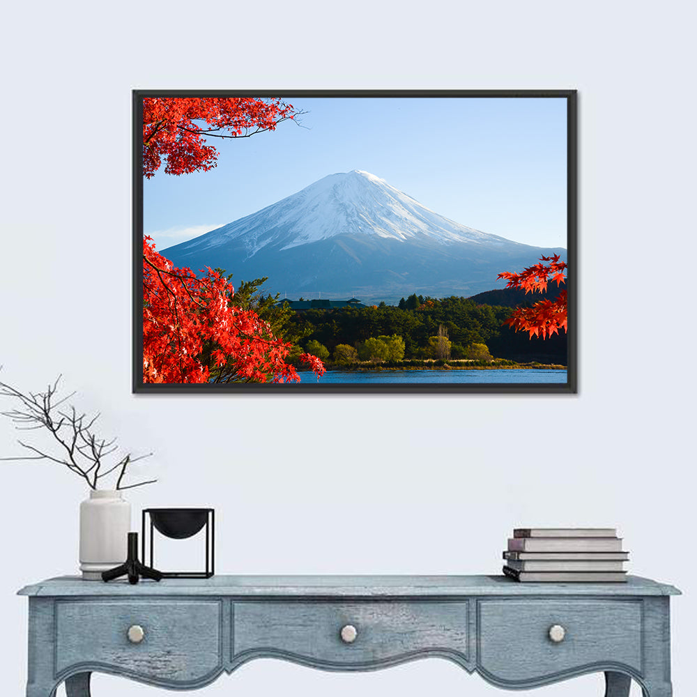 Mount Fuji Framed by Autumn Maples Wall Art in a room, landscape
