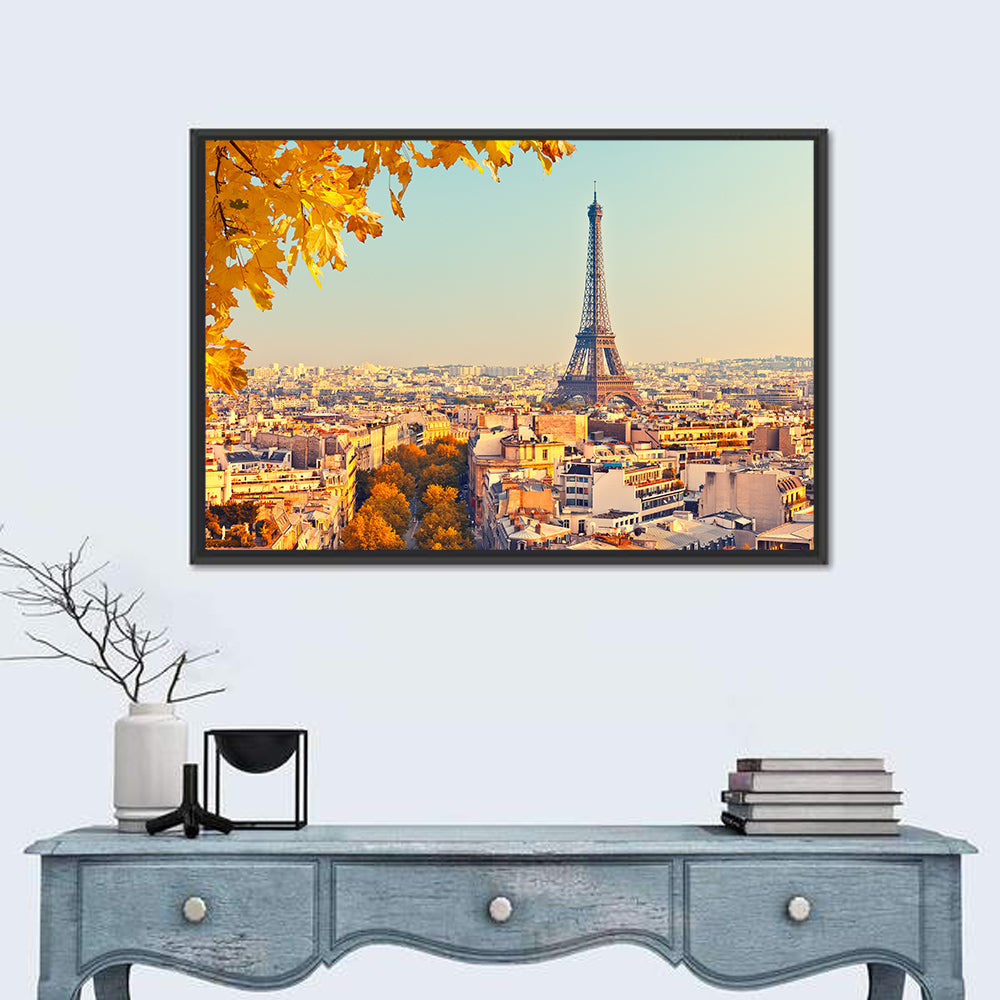 Eiffel Tower at Sunset Wall Art in a room, landscape