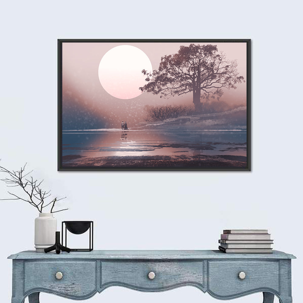 Couple Under Moon Wall Art in a room, landscape