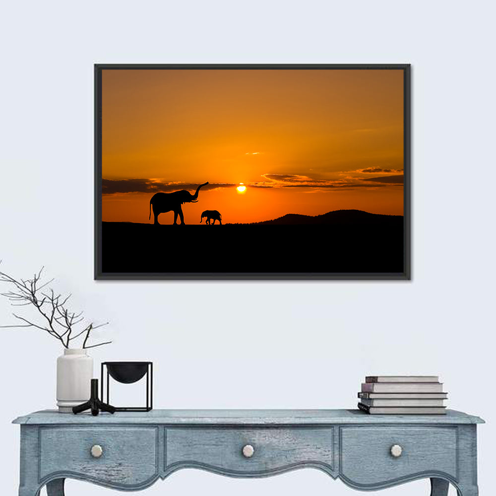 Savannah Elephant Silhouettes Wall Art