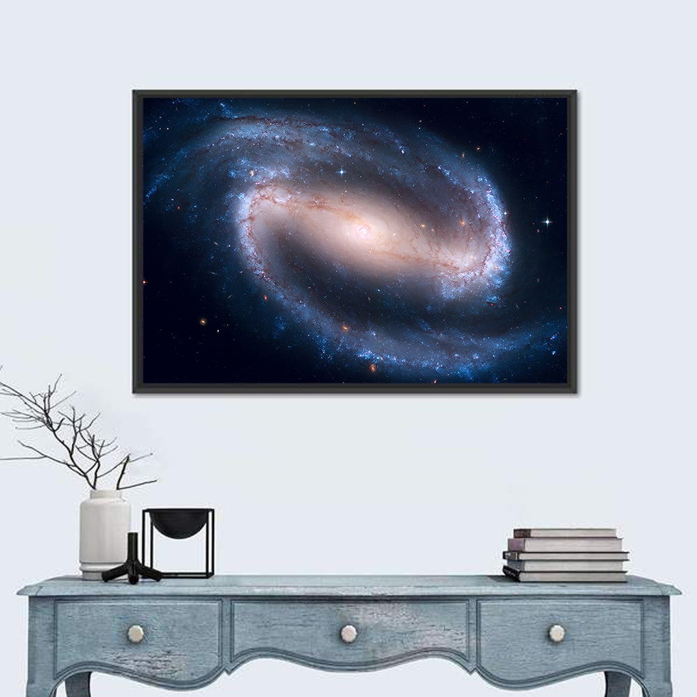 Barred Spiral Galaxy Wall Art in a room, landscape