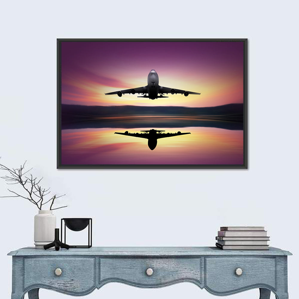 Jet Taking Off at Dawn Wall Art in a room, landscape