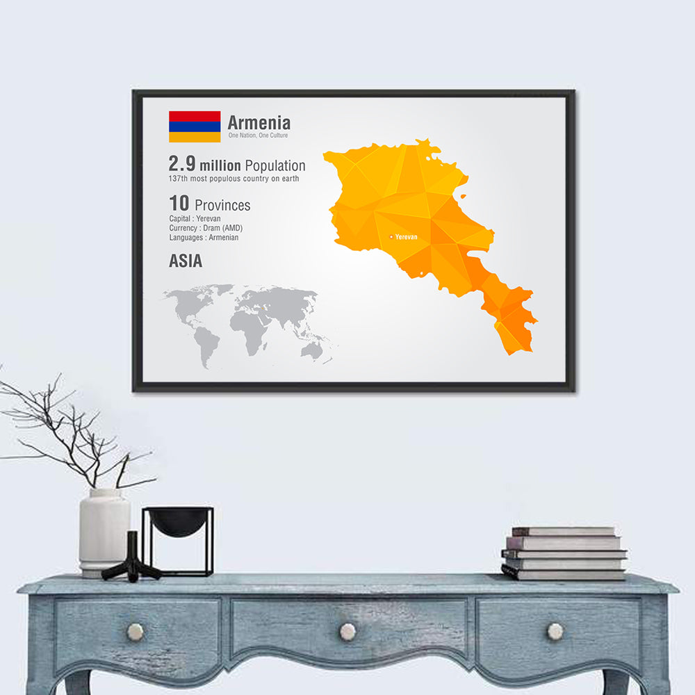 Armenia Low-poly Map Infographic Wall Art