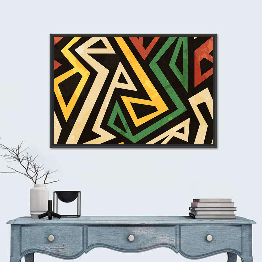 African Geometric Pattern Wall Art in a room, landscape