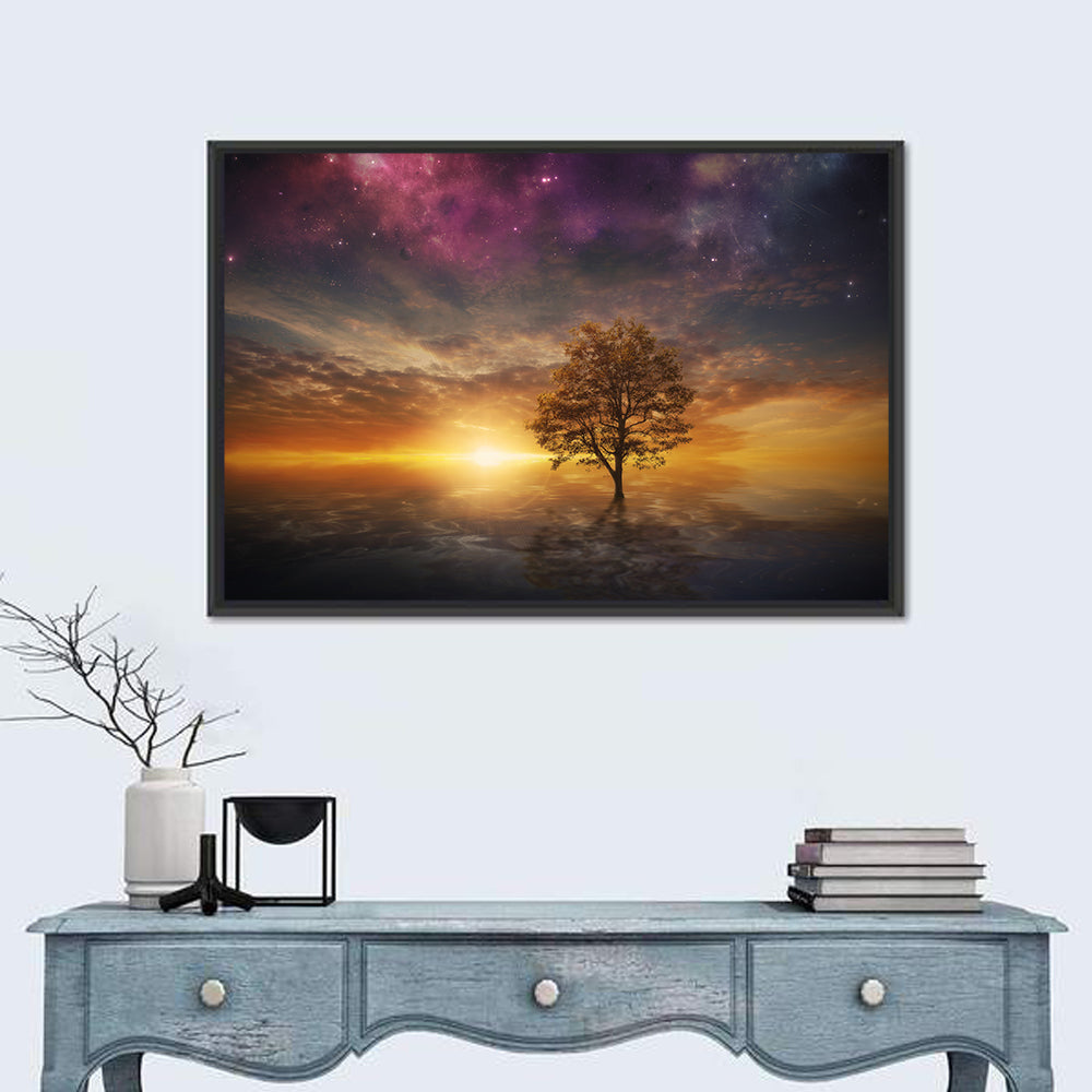 Surreal Tree Over Reflective Lake Wall Art