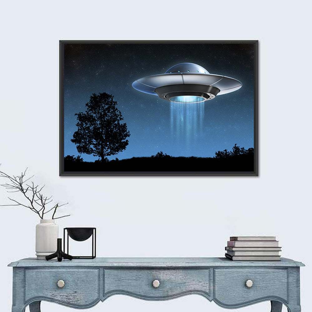 Ufo Over Silhouetted Grassland Wall Art