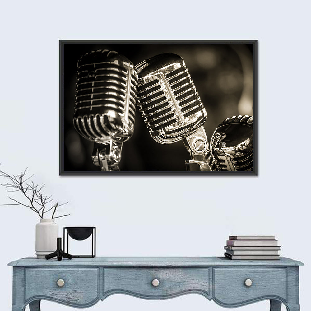 Three Vintage Studio Microphones Wall Art
