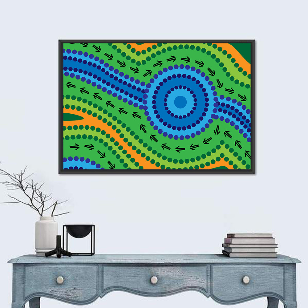Concentric Dotted Lake Wall Art in a room, landscape