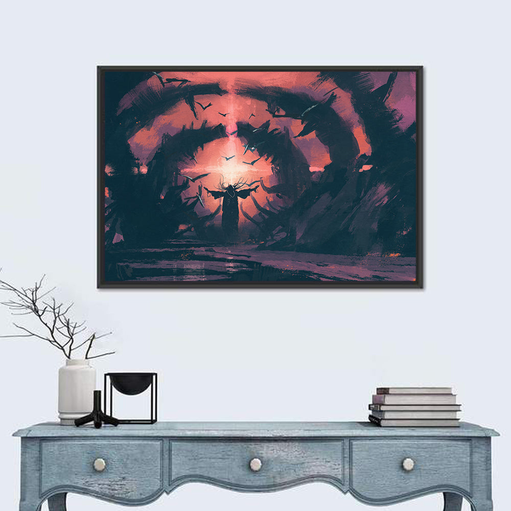 Old Wizard Casting a Spell Wall Art in a room, landscape