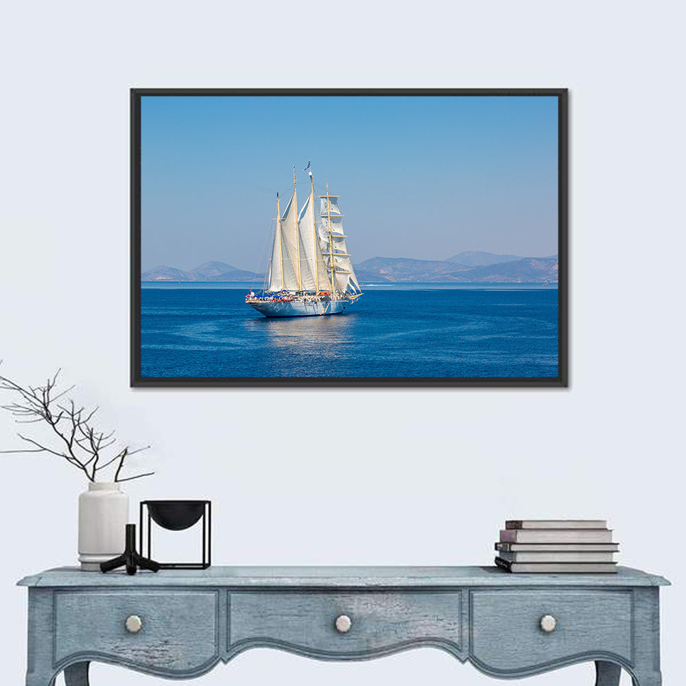 Three-masted Sailing Ship in Summer Wall Art in a room, landscape
