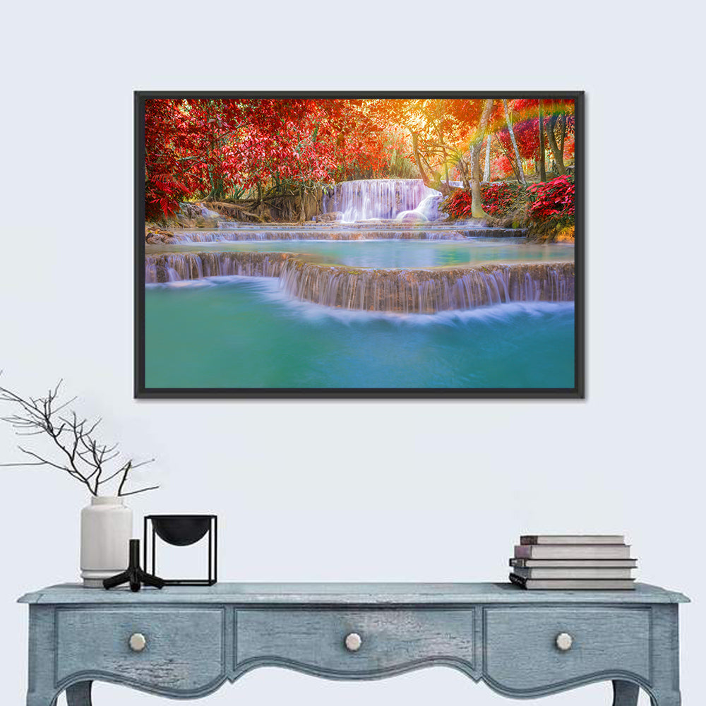 Tat Kuang Si Tiered Waterfalls Wall Art in a room, landscape
