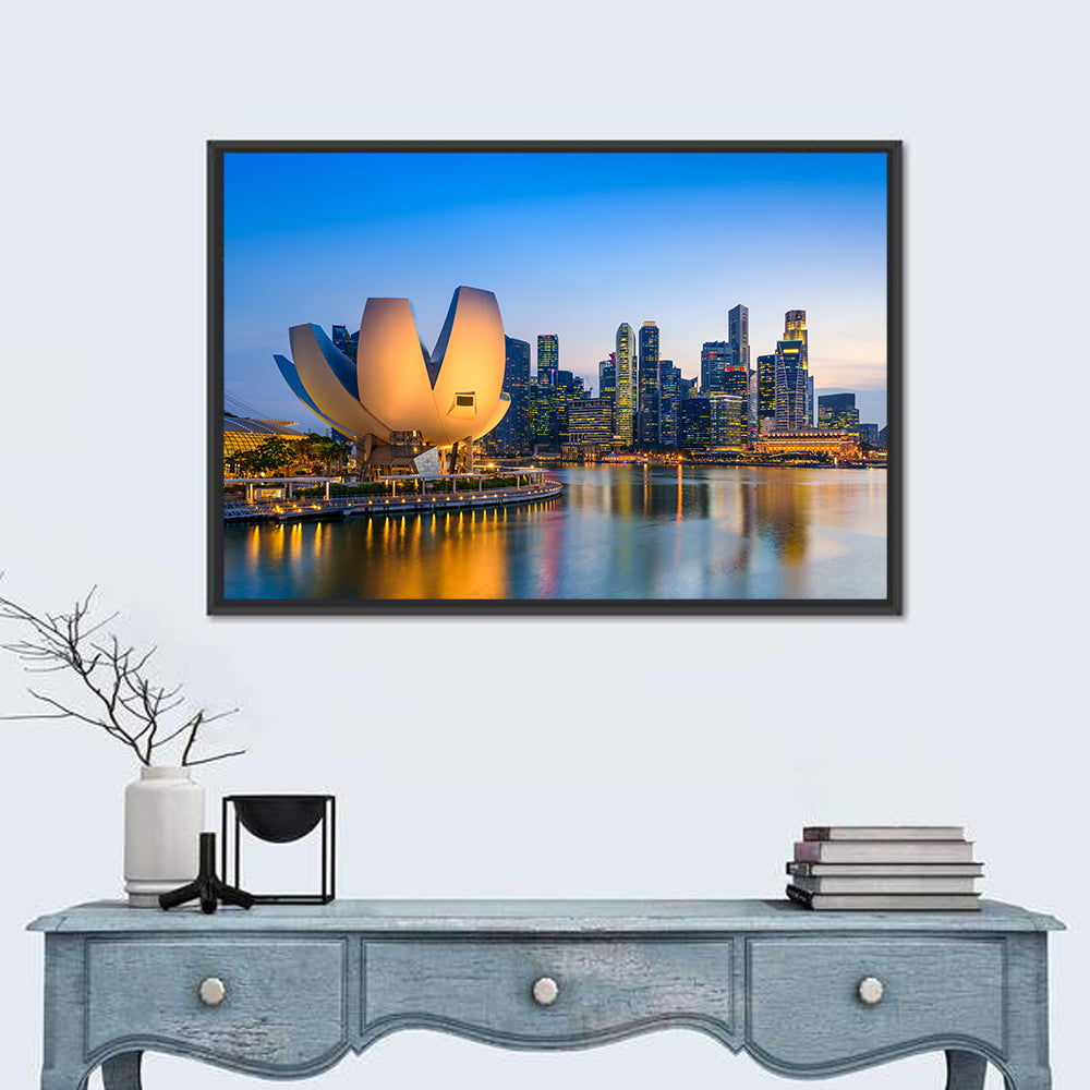 Singapore Marina Skyline at Dusk Wall Art in a room, landscape