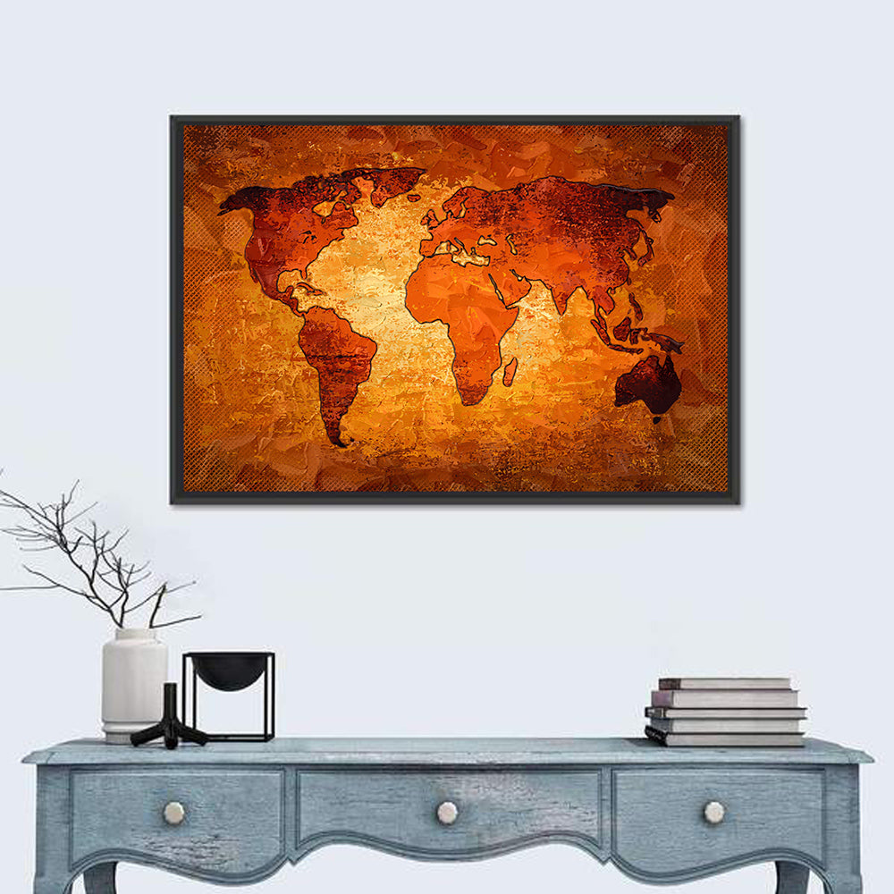 Glowing Orange World Map Wall Art