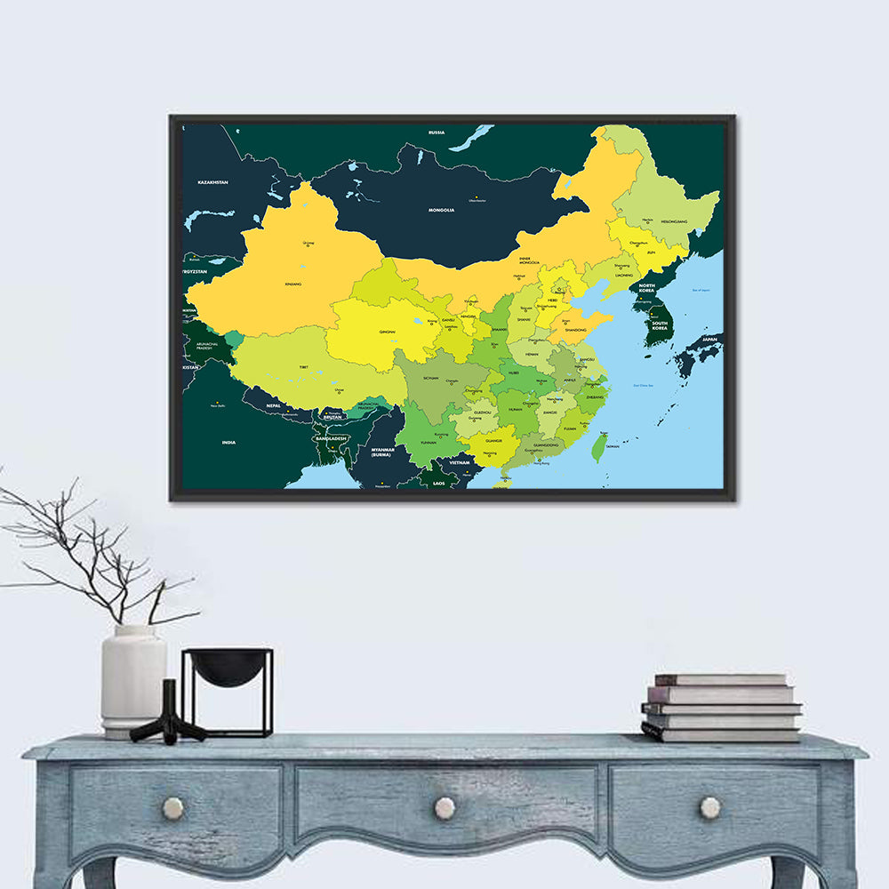 Political Map of China Wall Art in a room, landscape