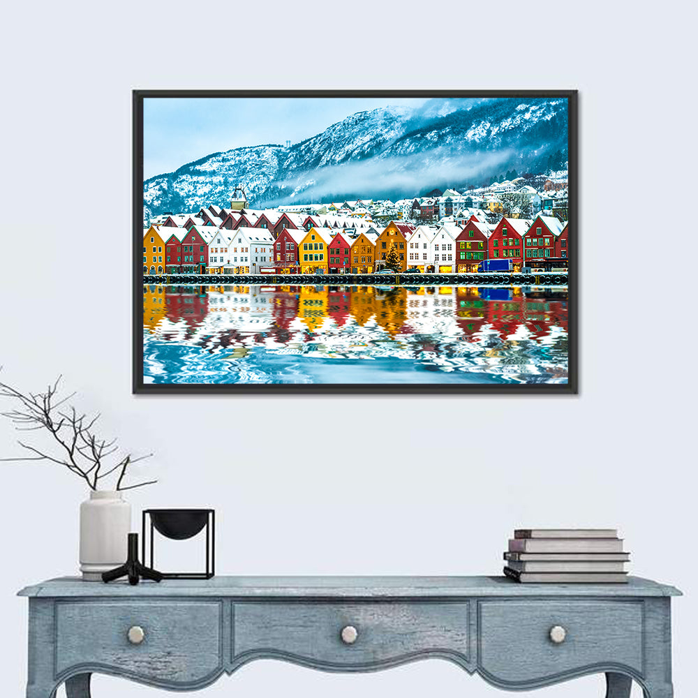 Bryggen Wharf in Bergen Wall Art in a room, landscape