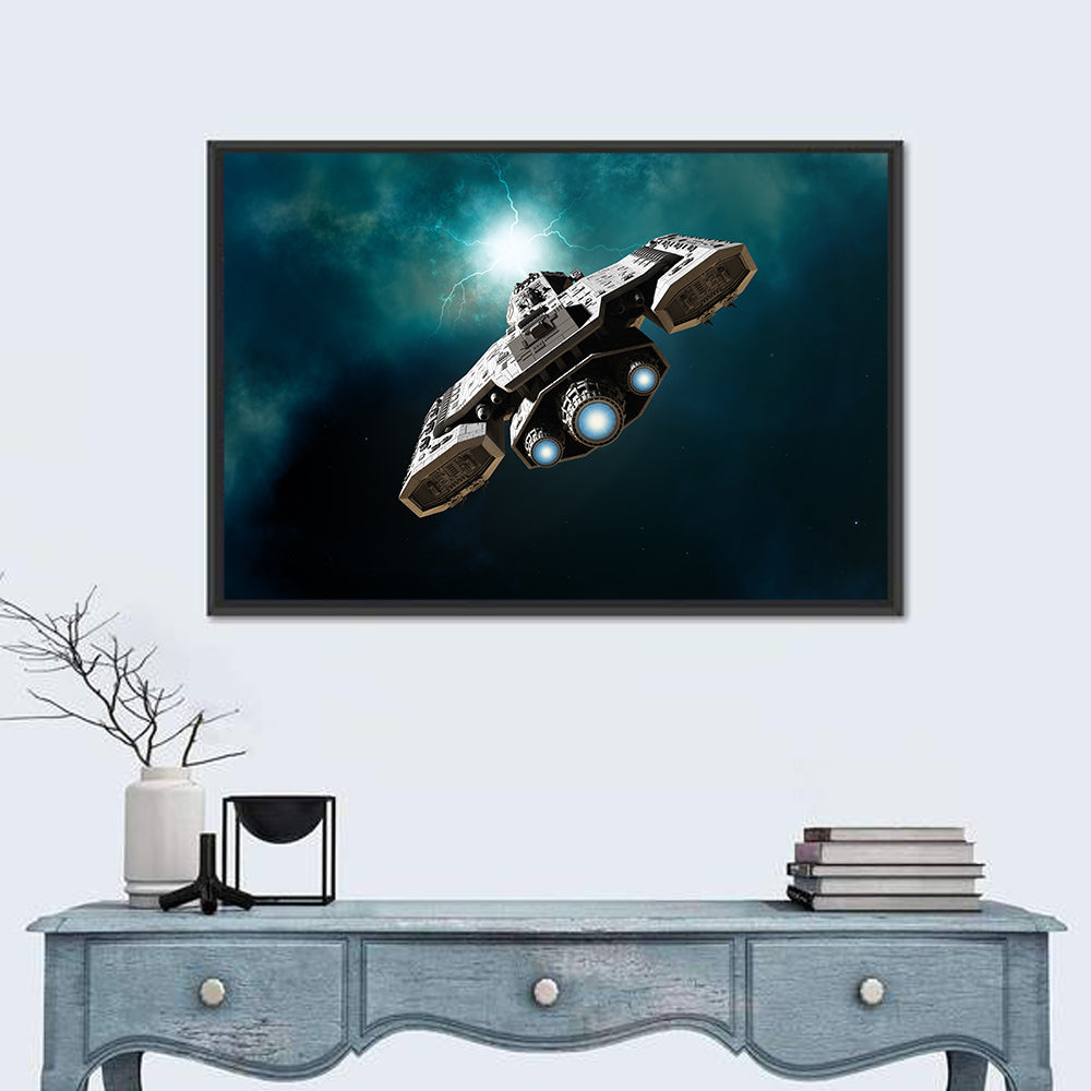Low Angle Starship with Blue Thrusters Wall Art