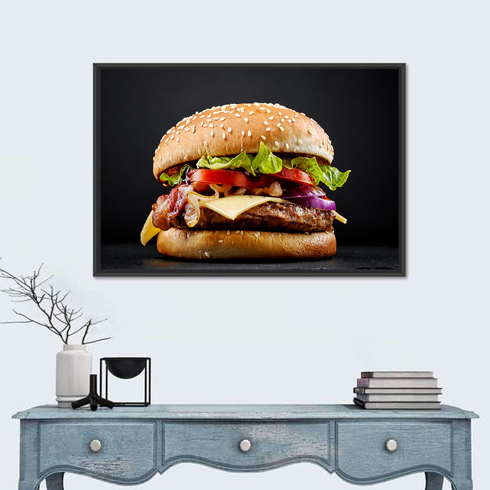 Cheeseburger with Bacon Wall Art in a room, landscape