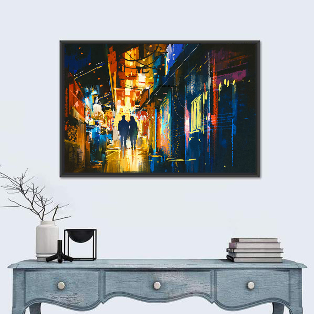 Couple in Narrow Alleyway Wall Art in a room, landscape