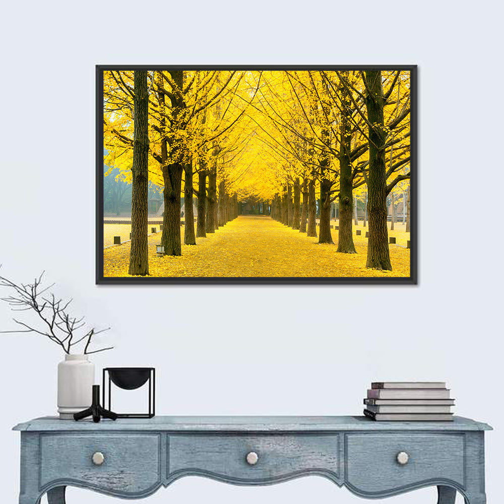 Nami Island Ginkgo Tree Tunnel Wall Art in a room, landscape