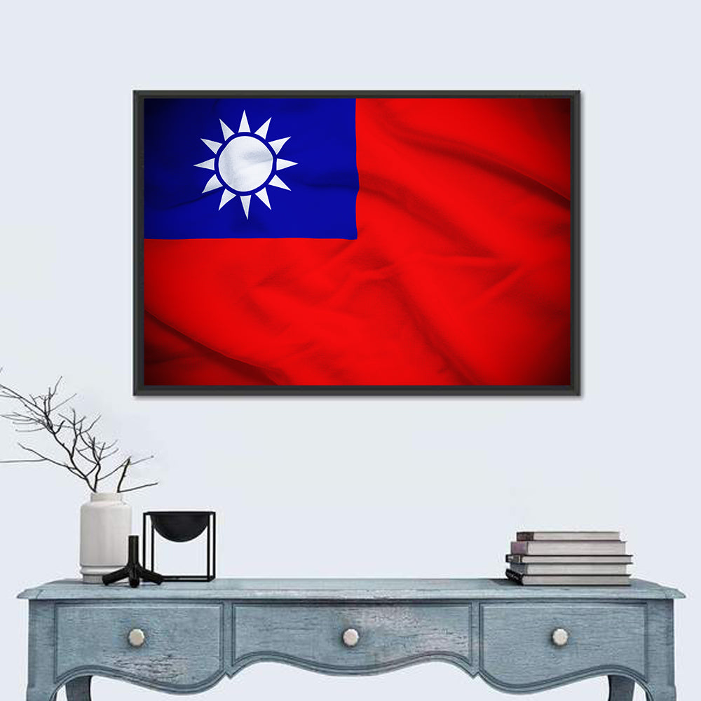 Taiwan National Flag Wall Art in a room, landscape
