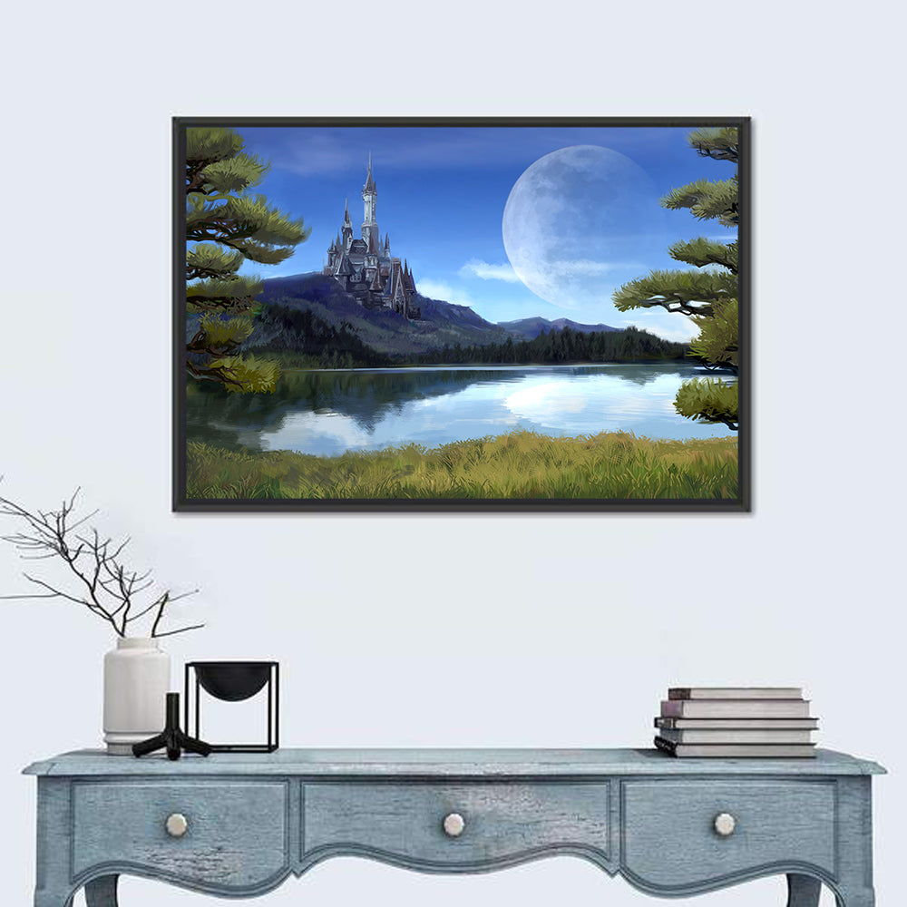 Moonlit Medieval Castle Wall Art in a room, landscape