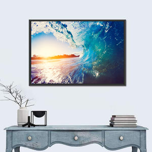 Blue Ocean Wave Crashing At Sunrise Wall Art