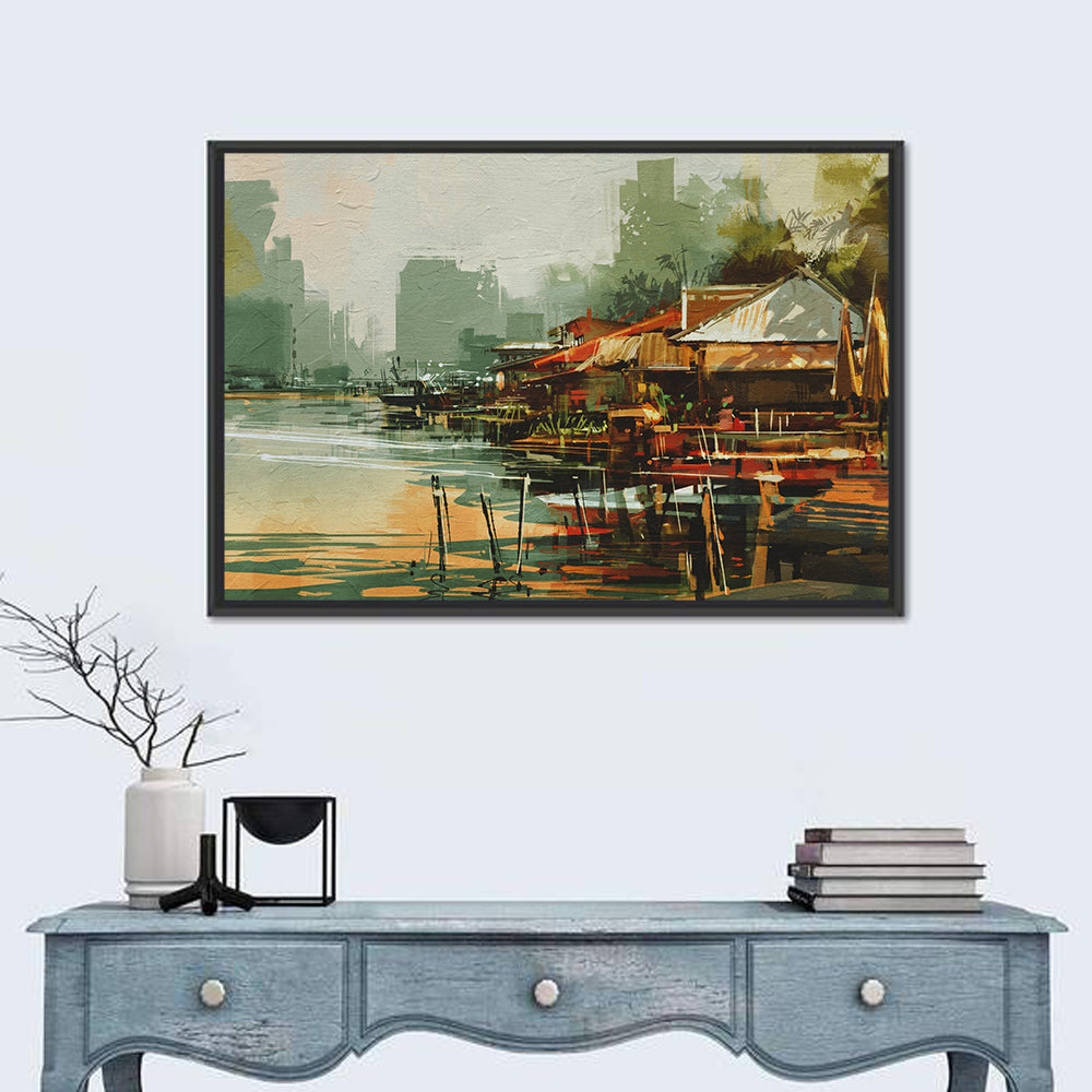 Old Fishing Village Watercolor Wall Art
