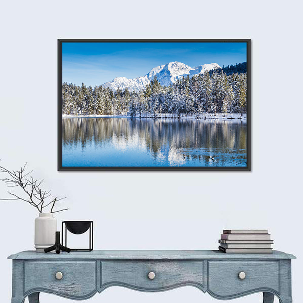 Snow Covered Alpine Lake Reflection Wall Art