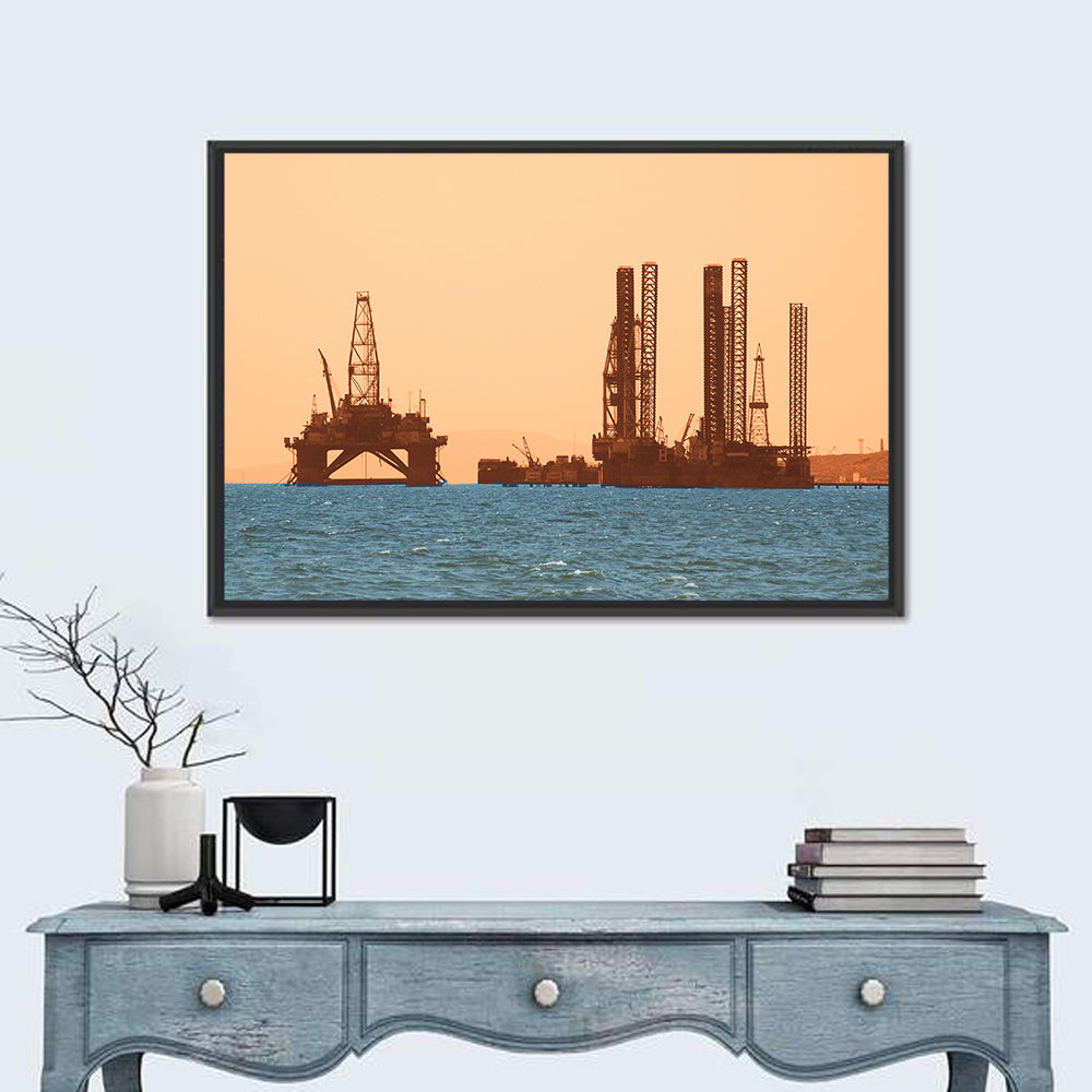 Baku Oil Rigs at Sunset Wall Art in a room, landscape