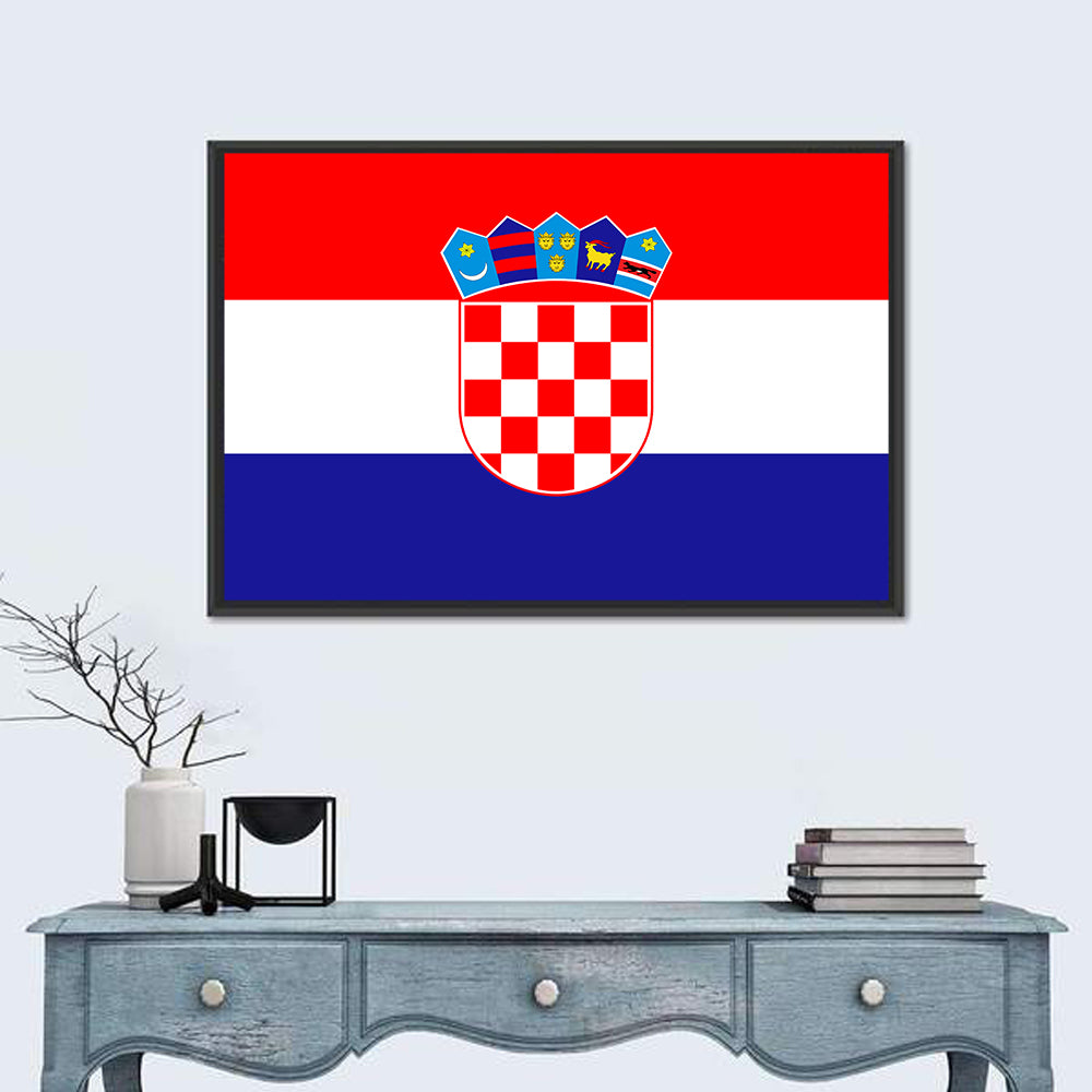 Croatian Flag with Coat of Arms Wall Art in a room, landscape