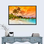 Bora Bora Overwater Bungalows at Sunset Wall Art