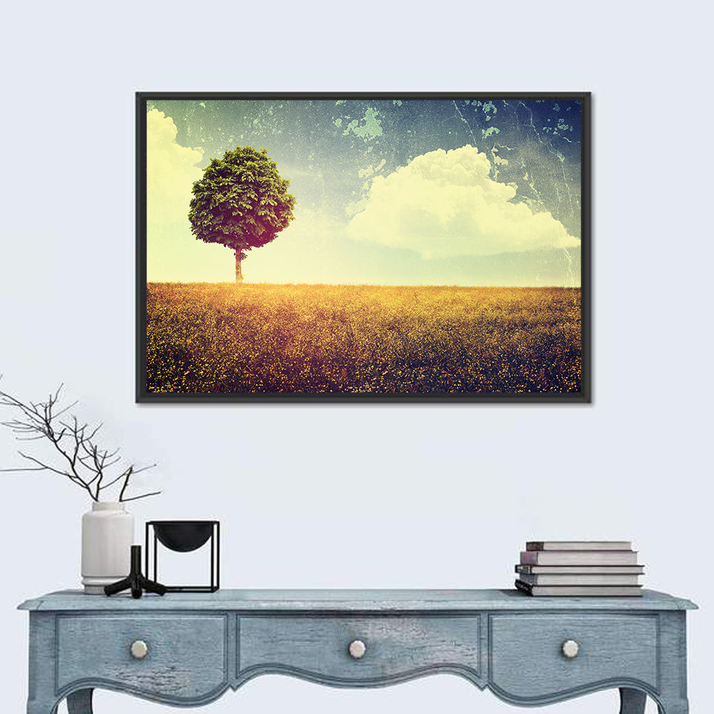 Vintage Field with Lone Tree Wall Art