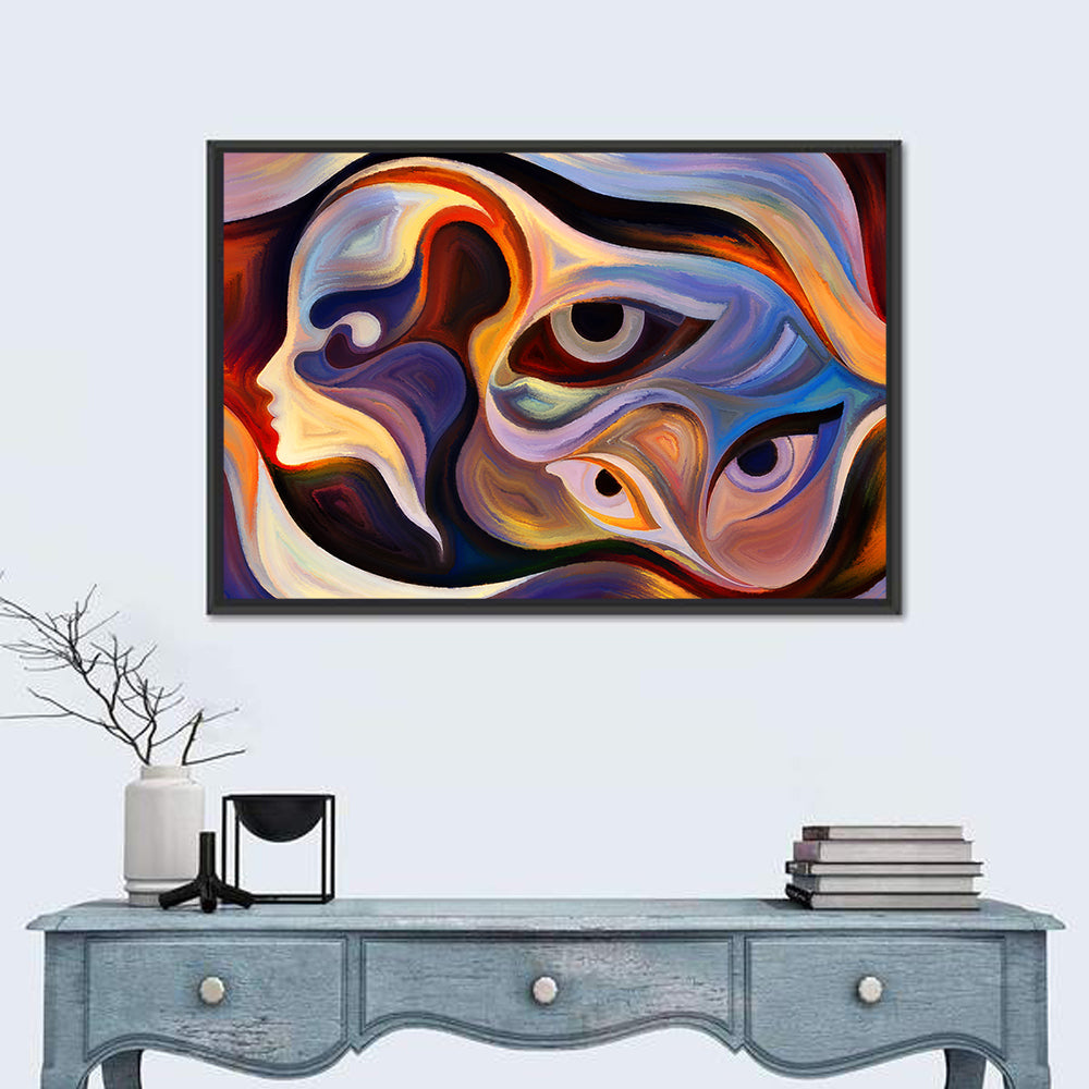 Surreal Profile with Multiple Eyes Wall Art in a room, landscape