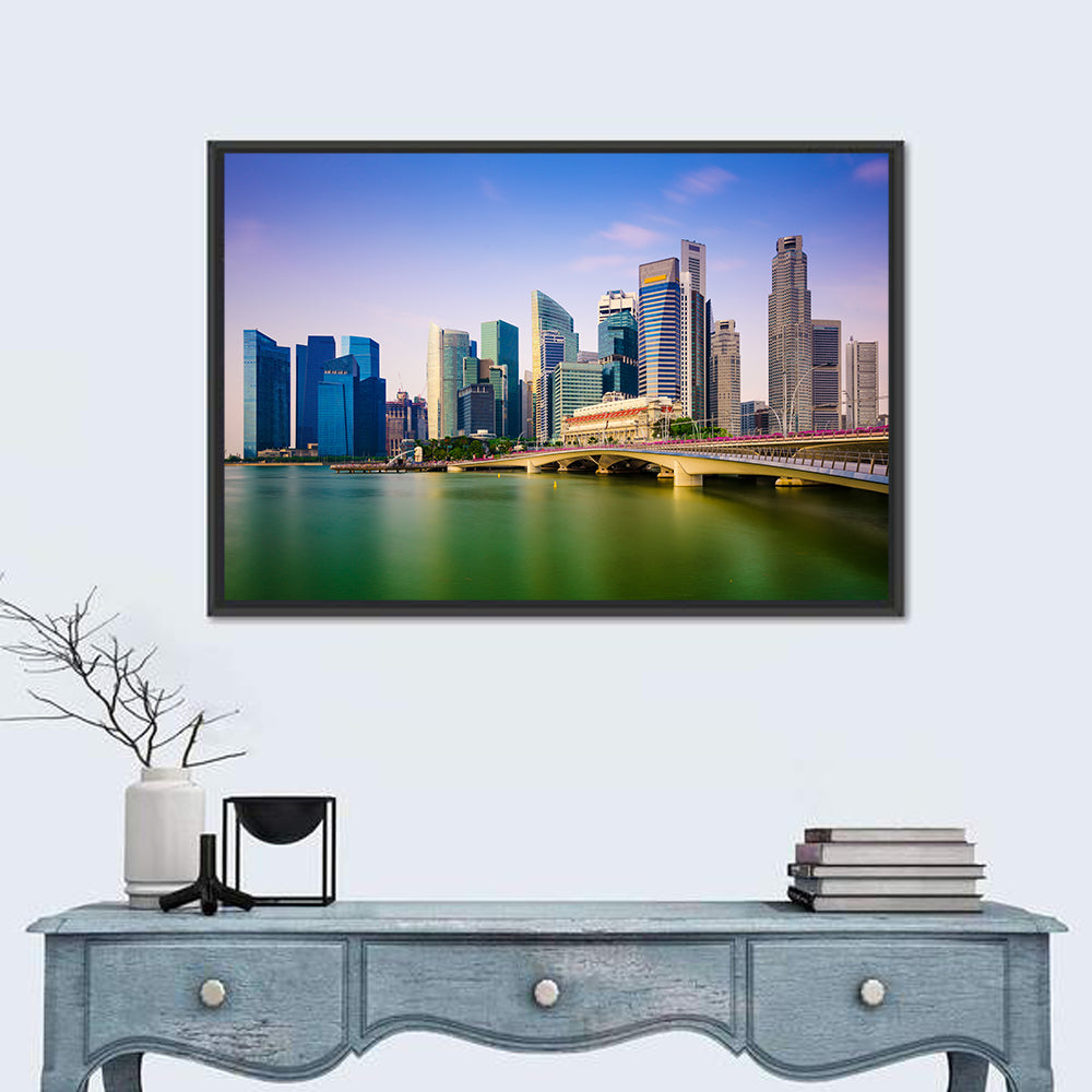 Singapore Skyline with Esplanade Bridge Wall Art in a room, landscape