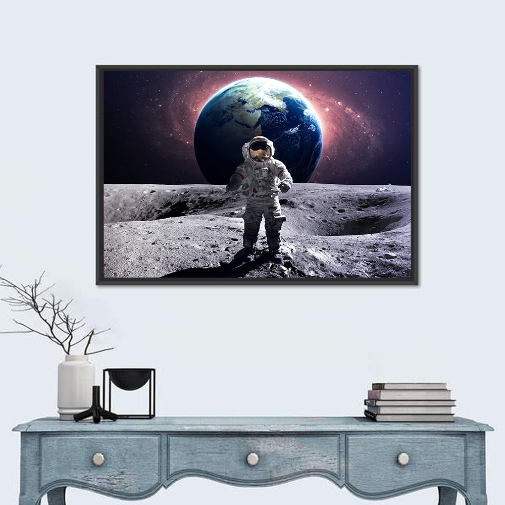 Astronaut at Lunar Spacewalk Wall Art in a room, landscape