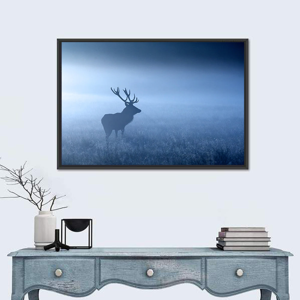 Red Deer Stag Silhouette Wall Art in a room, landscape