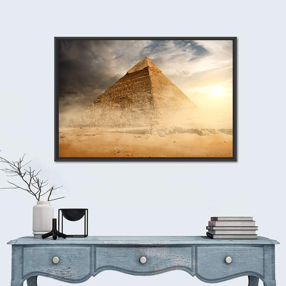 Great Pyramid in Desert Dust Wall Art in a room, landscape