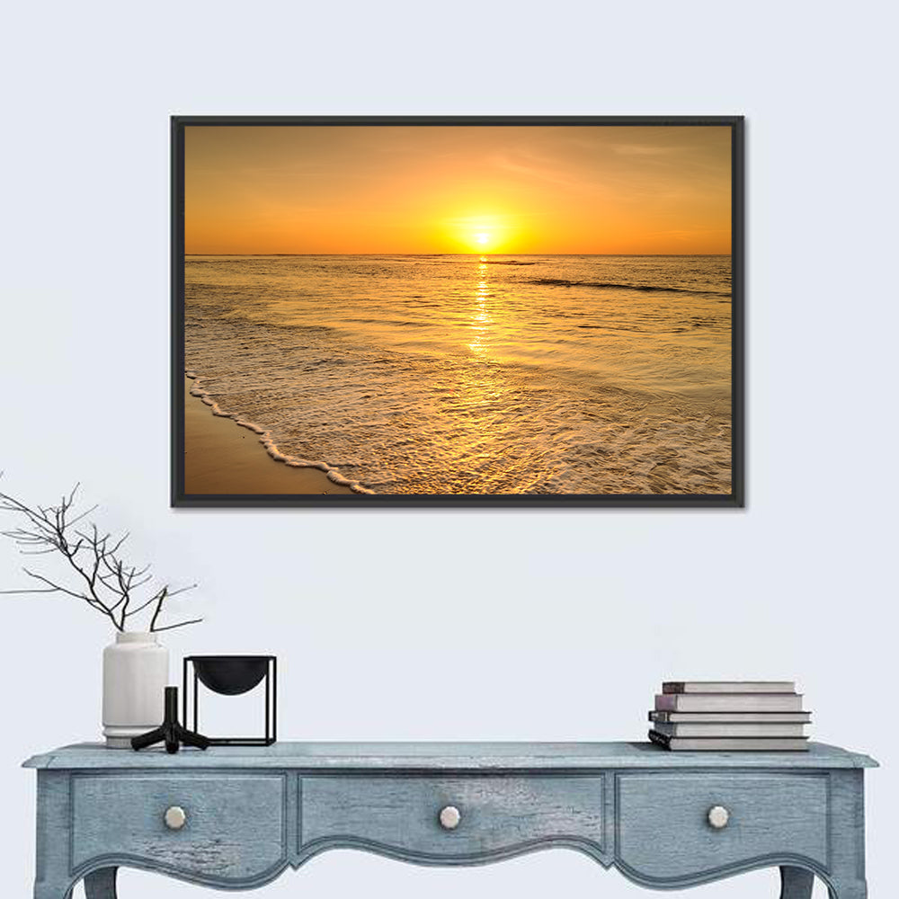 Thailand Golden Beach Sunset Wall Art in a room, landscape