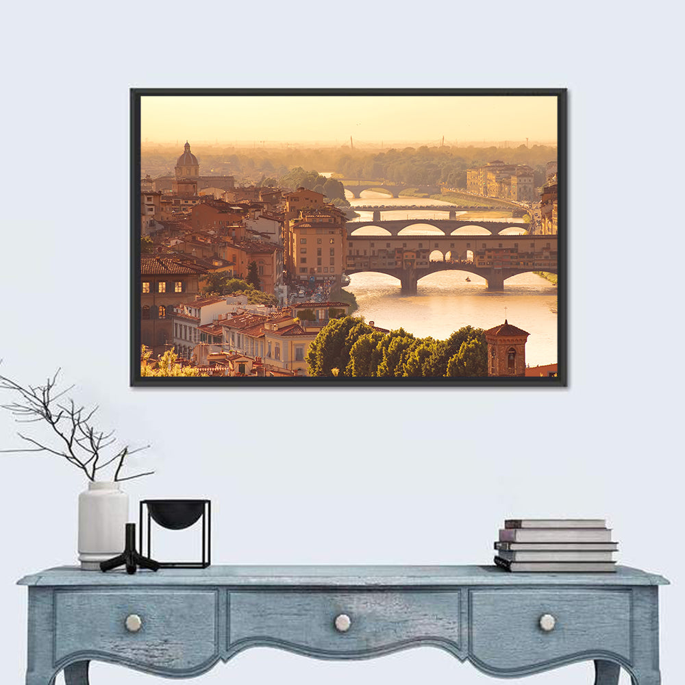 Ponte Vecchio at Golden Hour Wall Art in a room, landscape