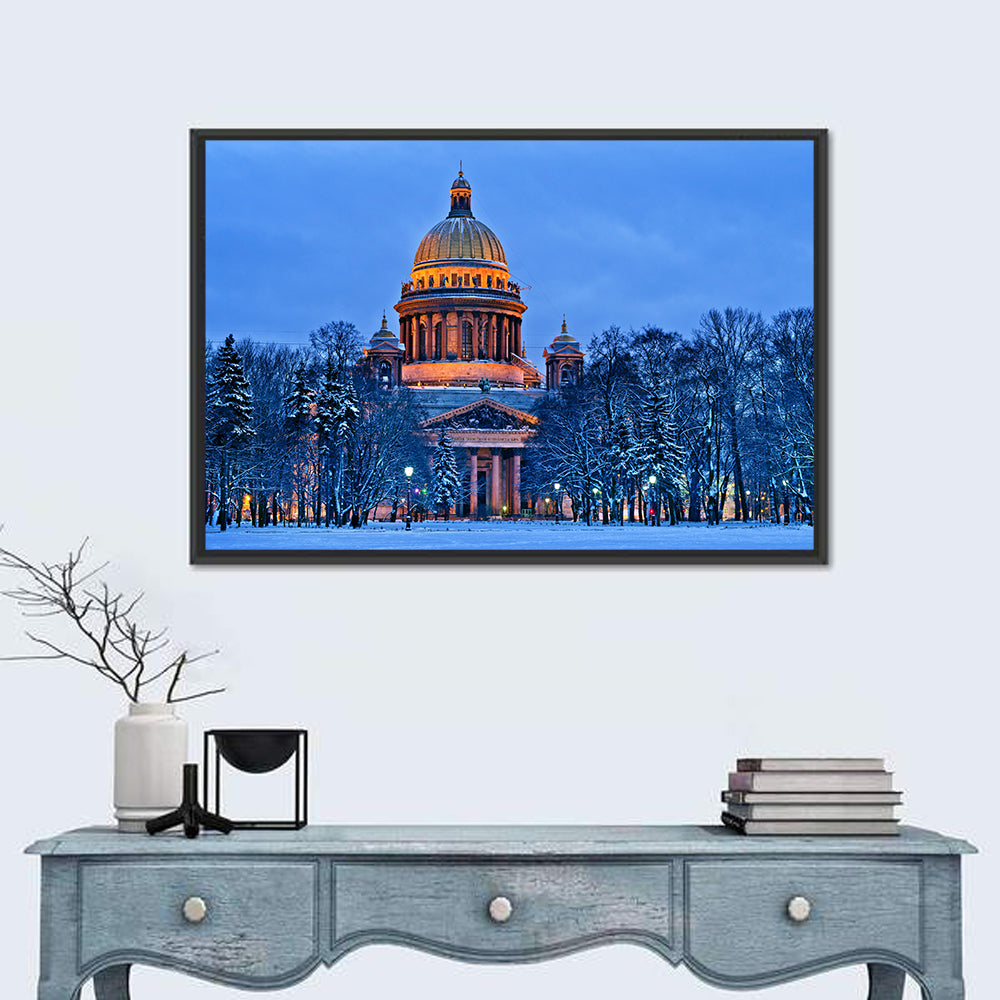 Saint Isaac's Cathedral at Night Wall Art in a room, landscape