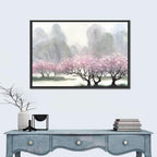 Cherry Blossom Orchard by the River Wall Art