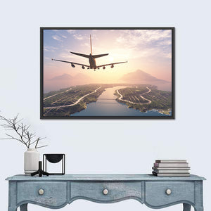 Aircraft Flies Over Island Wall Art