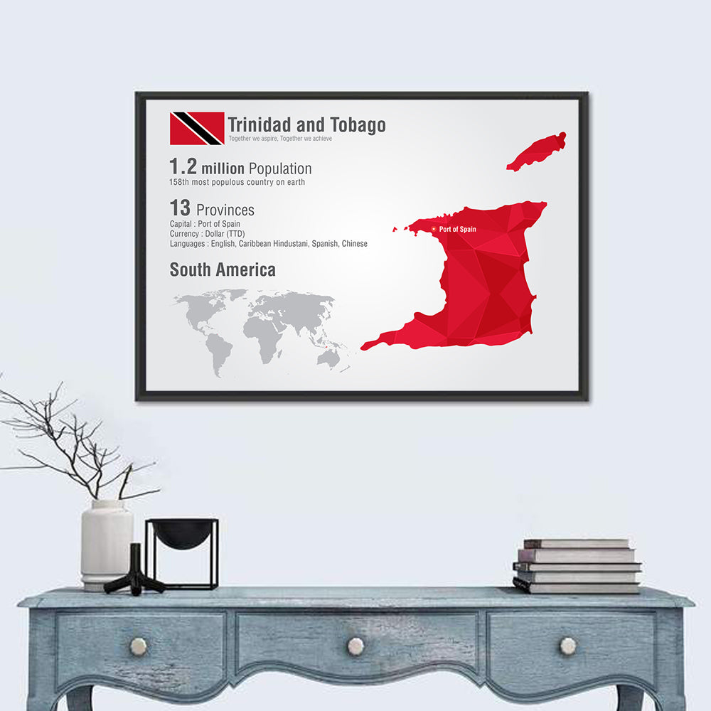 Trinidad and Tobago Map Wall Art in a room, landscape