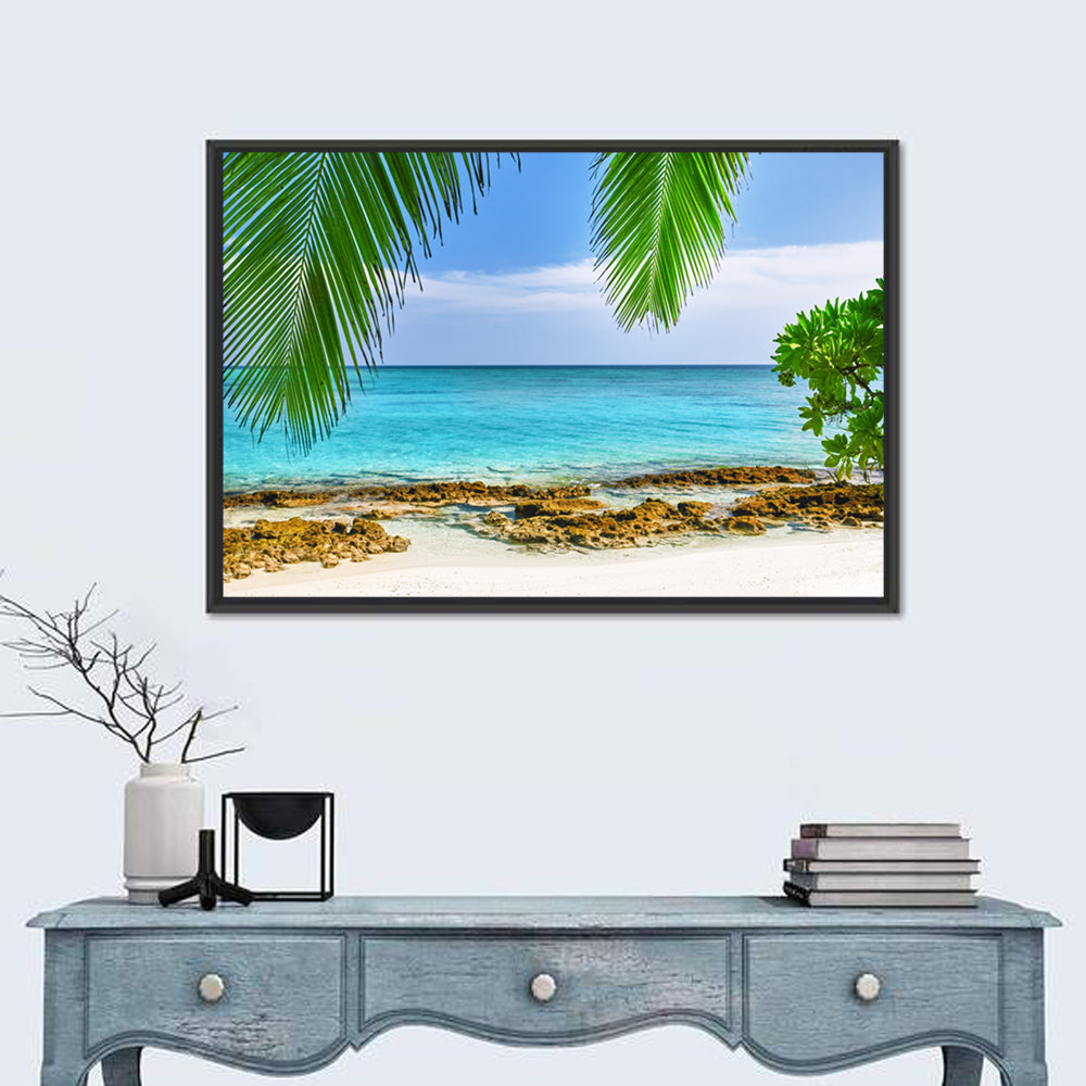 Tropical Island in Maldives Wall Art in a room, landscape