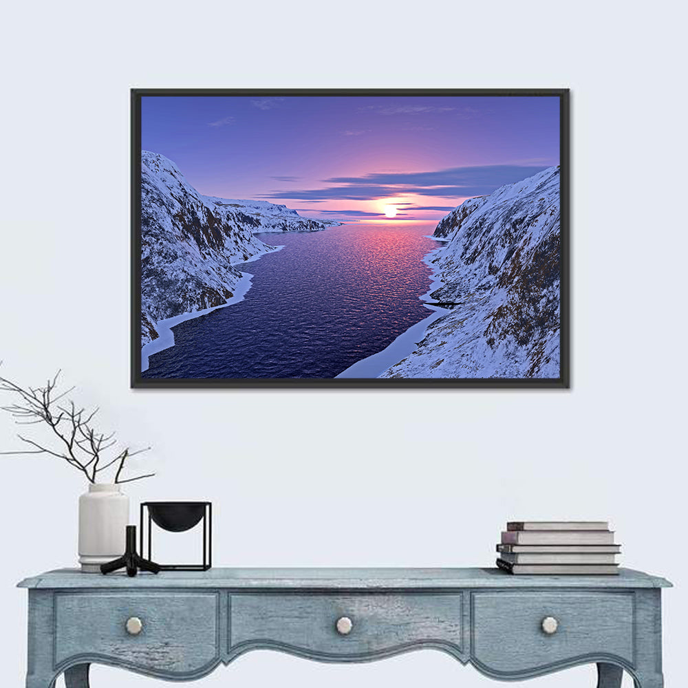 Snow-capped Mountain Fjord Sunset Wall Art